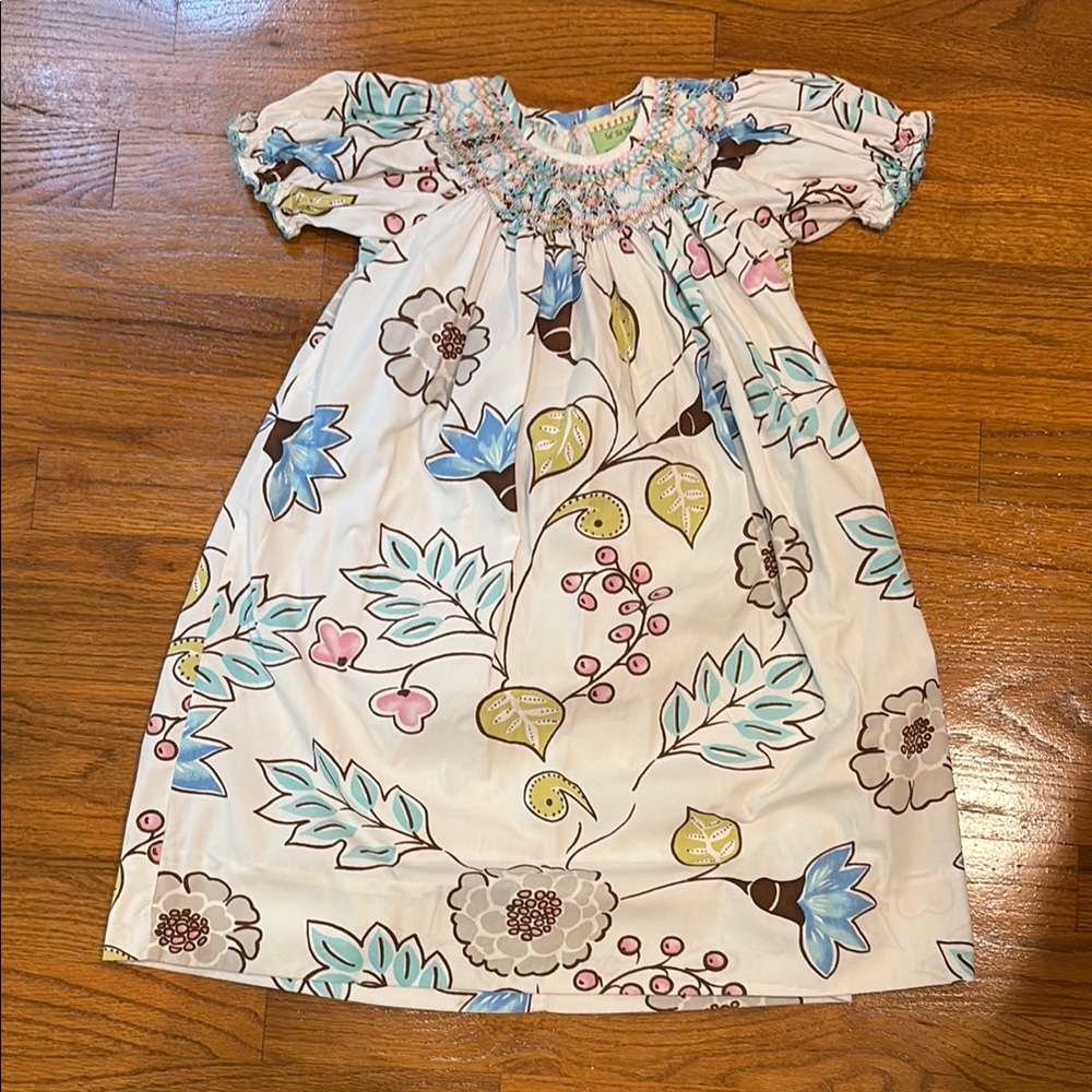 White and Blue Ruffled Tiered Sundress with Puff Sleeves